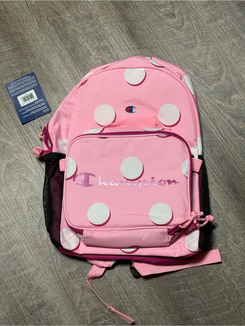Champion Kids Pink Polka Dot Backpack with Front Pocket
